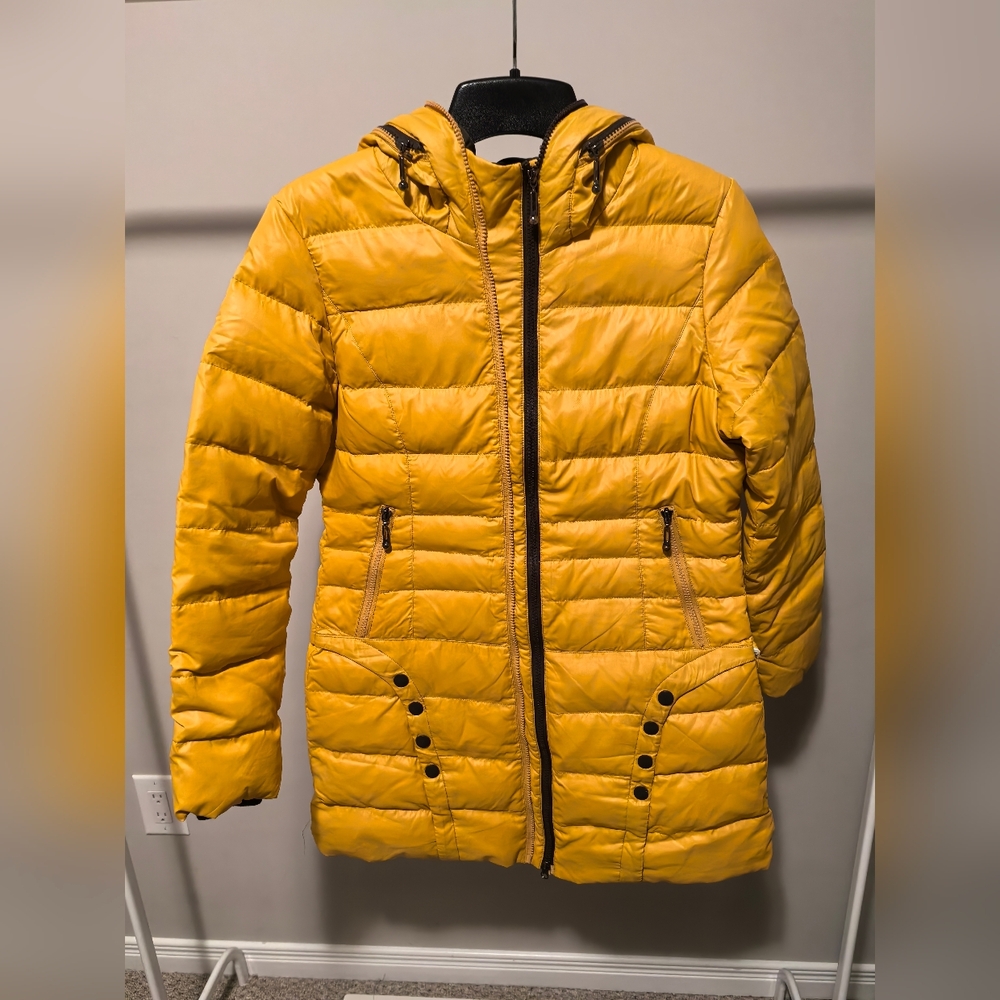 Women’s Yellow Quilted Puffer Jacket with Hood